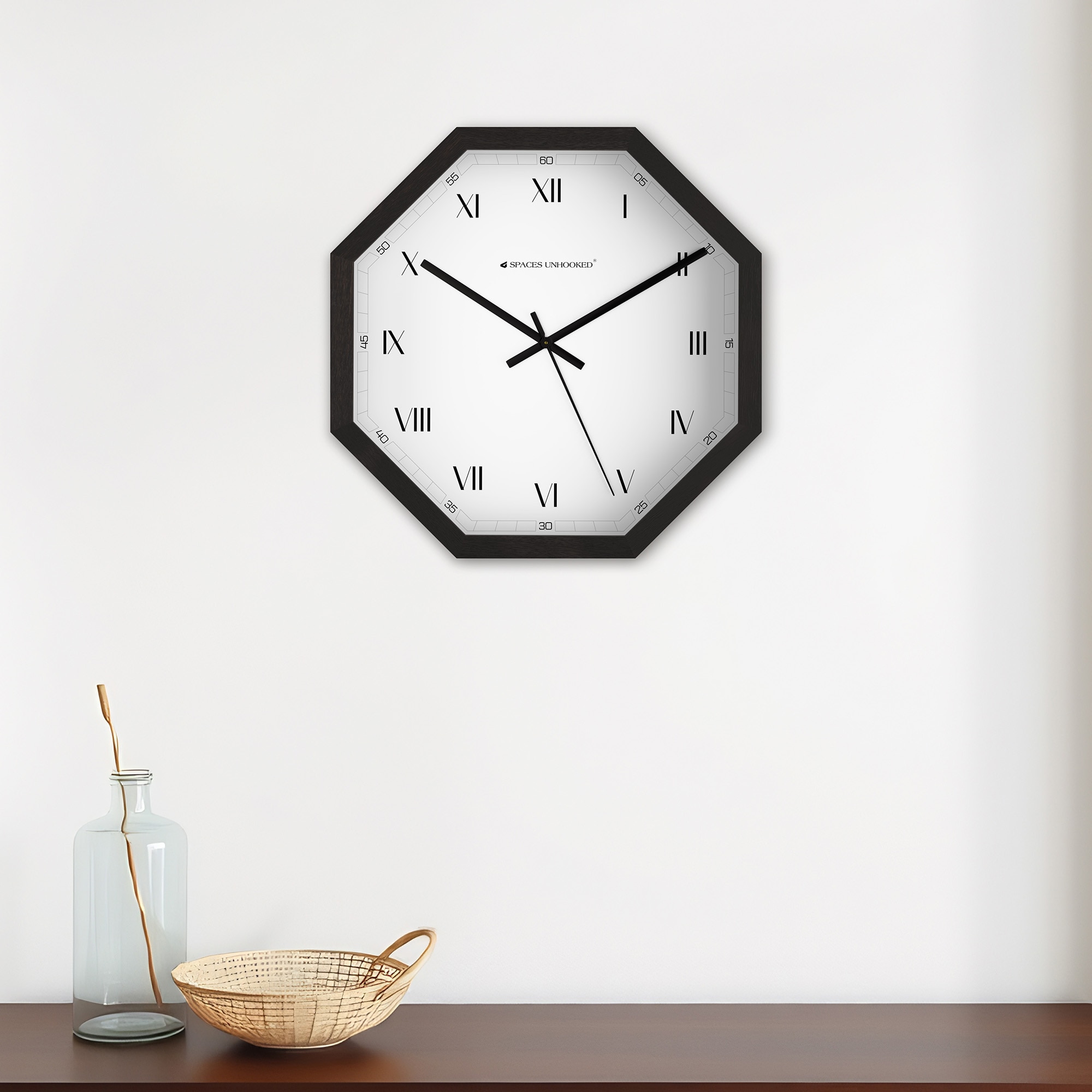 Distinctive Minute Indices Wooden Frame Wall Clock