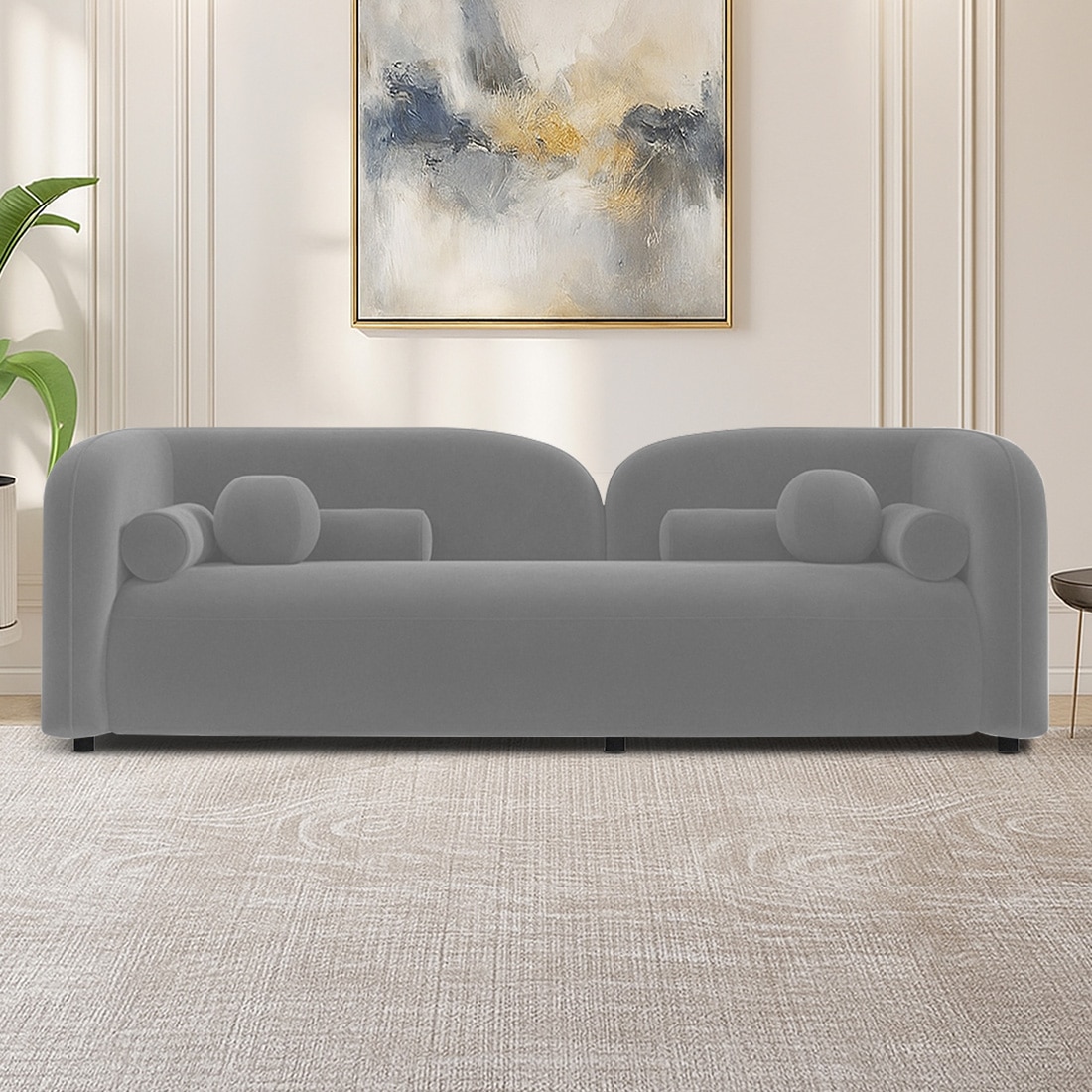 Homro Velvet 3 Seater Sofa in Grey Colour