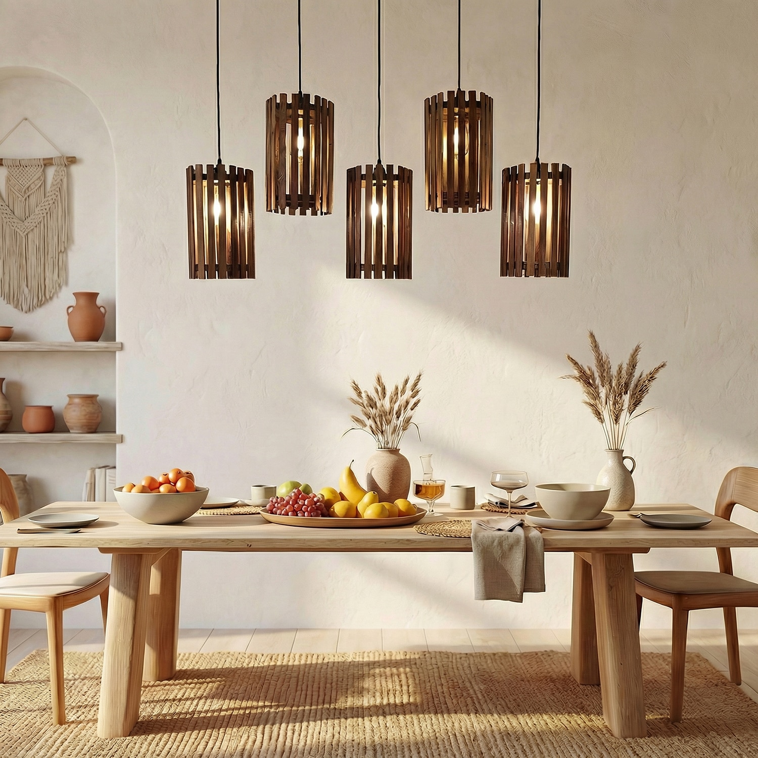 Hexa 5 Series Brown Solid Wood Cluster Hanging Light