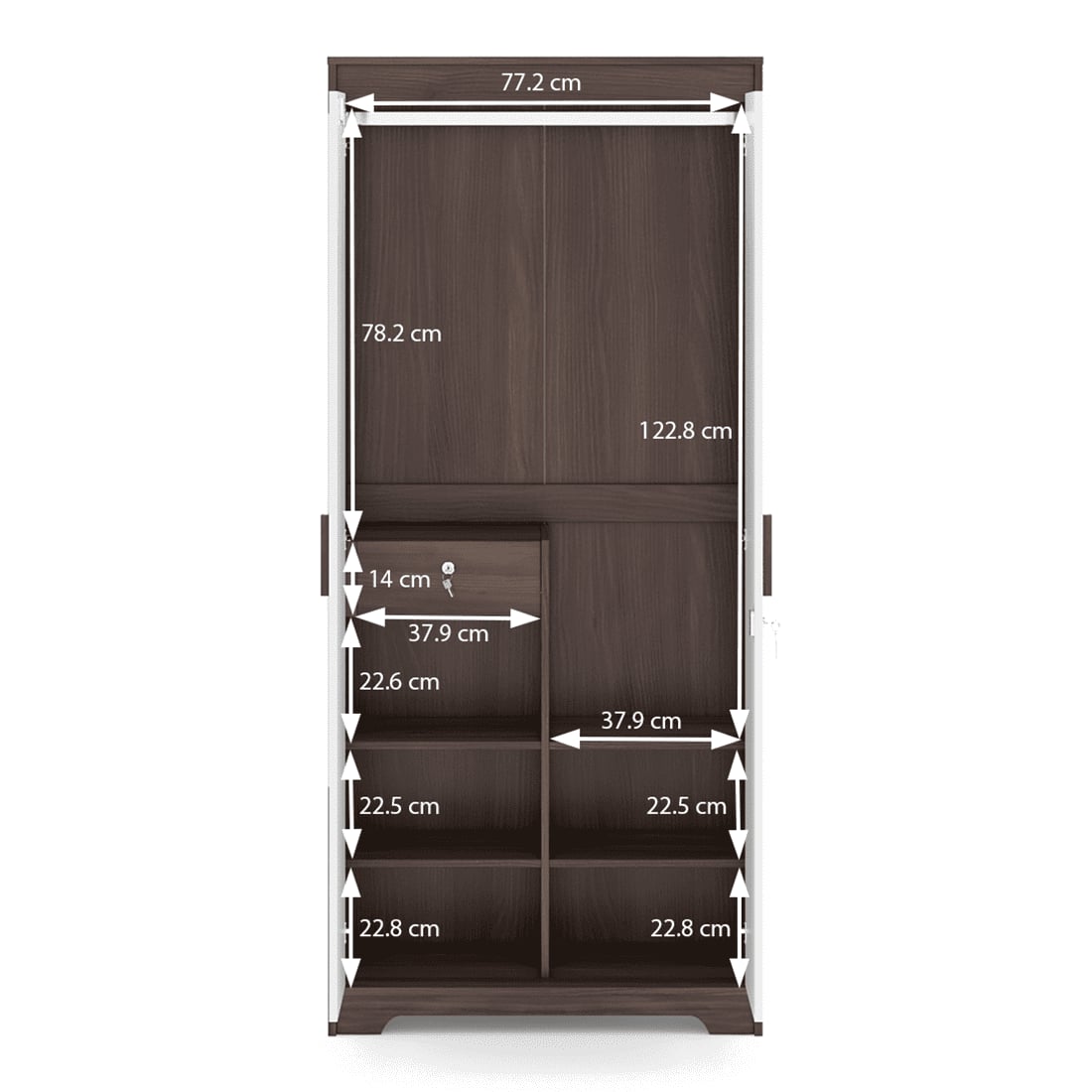 Miller 2 Door Wardrobe With Lock in Two Tone Finish