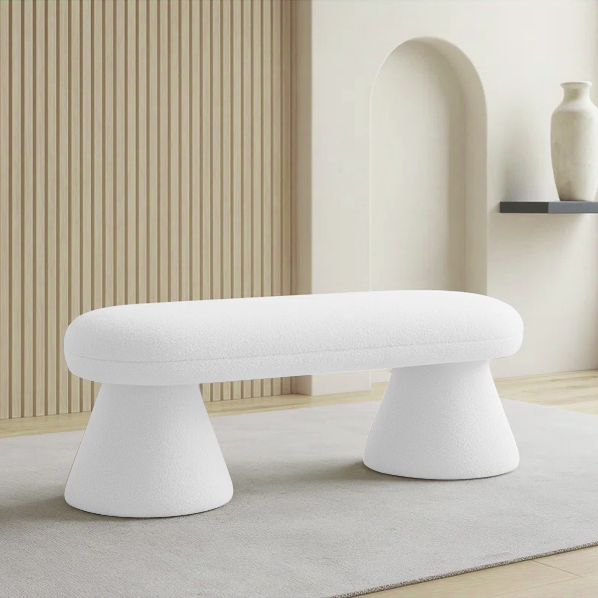 Bremfi Boucle 2 Seater Modern Bench in white Color - Home Lifestylez