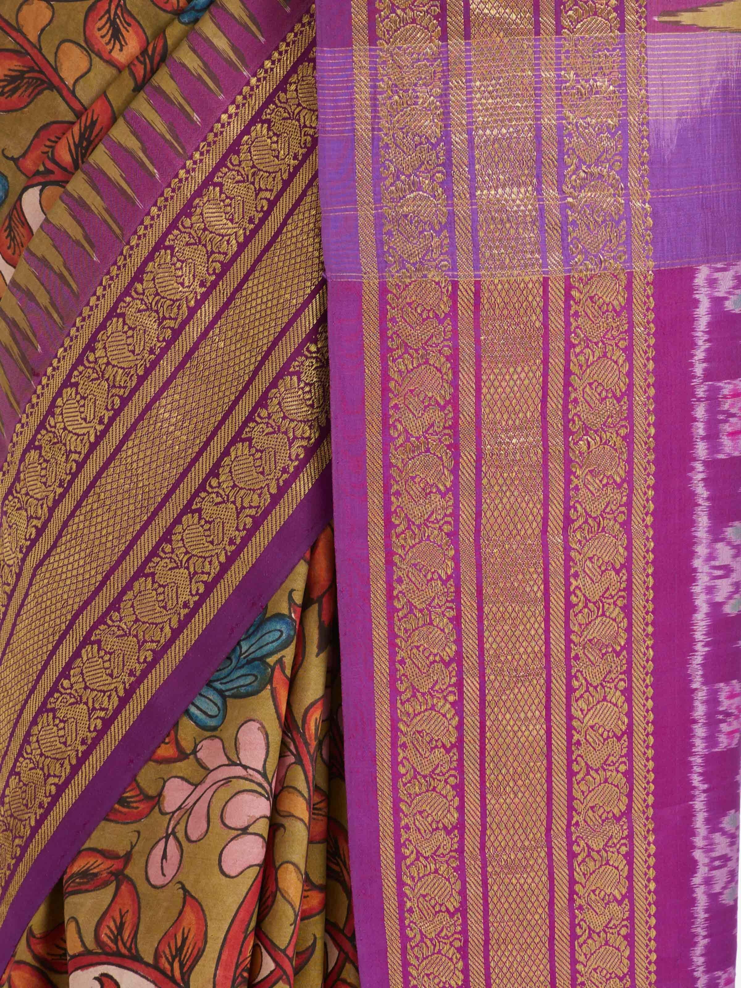 Purple Kalamkari Hand‑Painted Saree