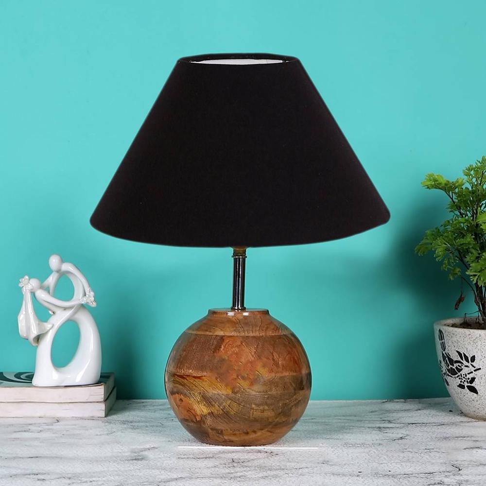Black cotton with Natural Wood Table Lamp - Devansh