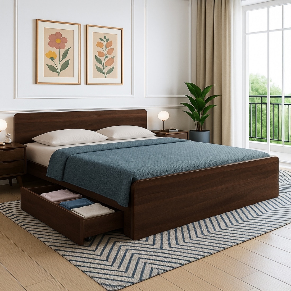 Esmeralda Queen Bed with 2 Drawer Storage