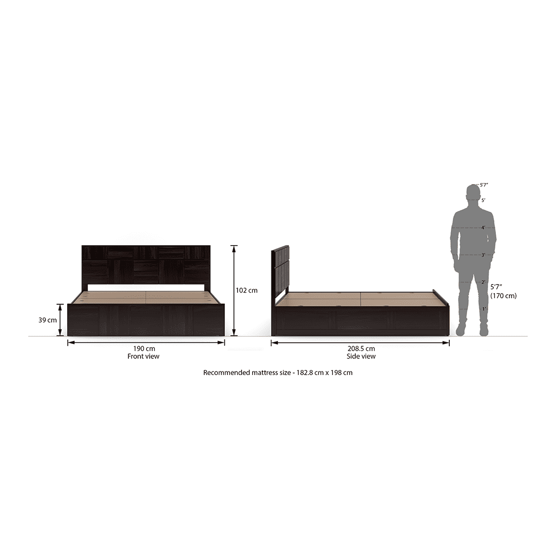Astoria Solid Wood King Size Box Storage Bed In Mahogany Finish