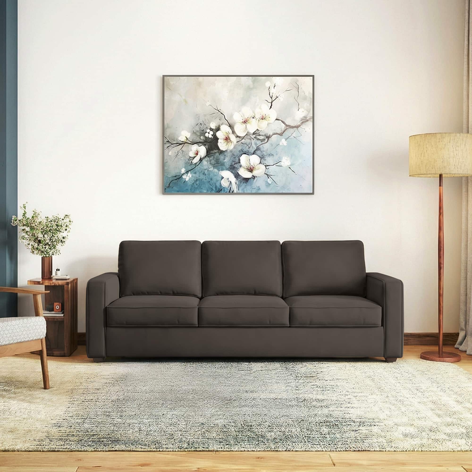 Apollo High Back 3 Seater Fabric Sofa In Stone Grey Velvet Colour