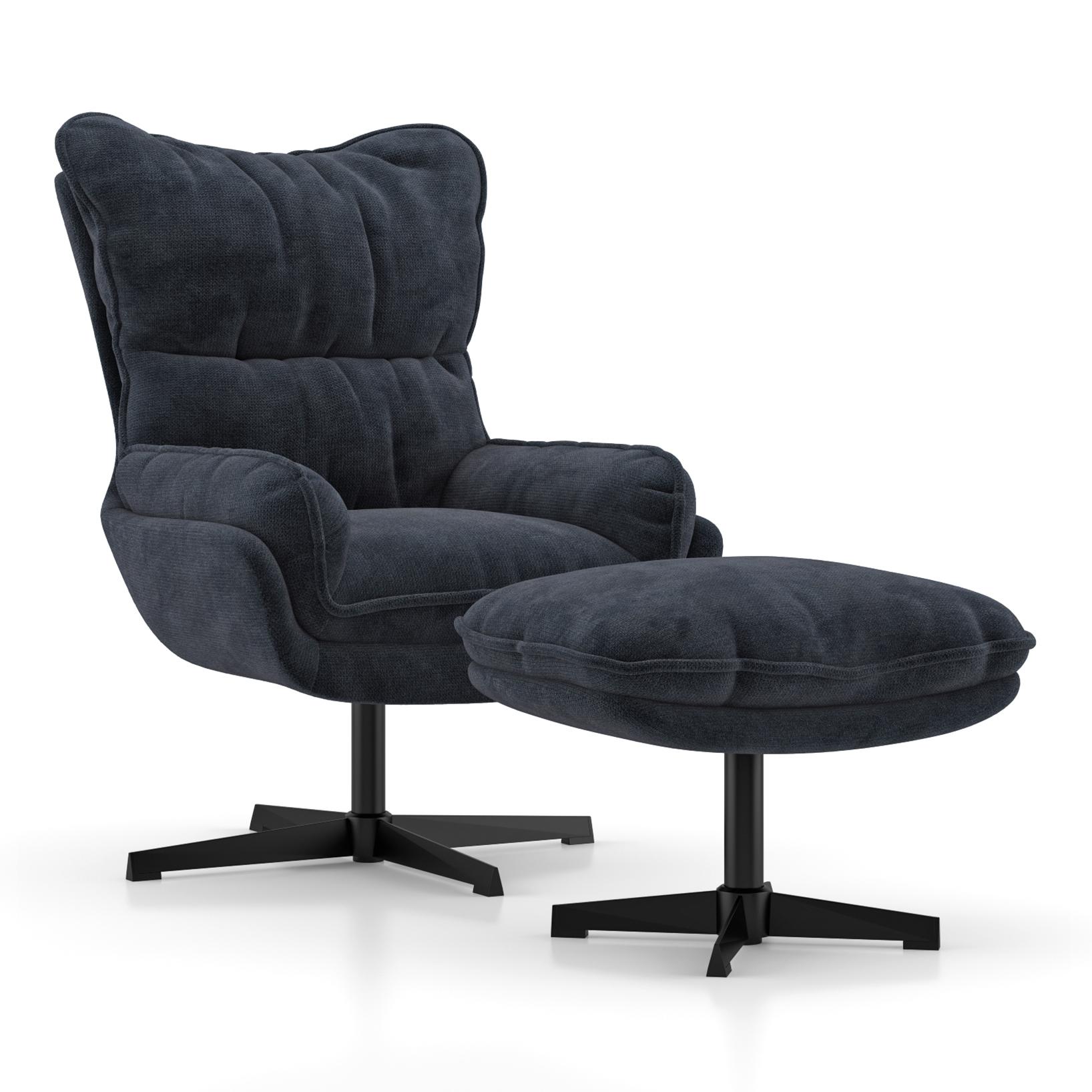 Marson Swivel Lounge Chair and Ottoman in Indigo Blue Colour