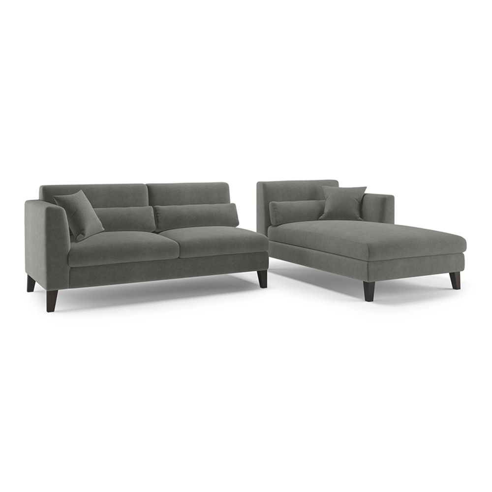 Lewis Sectional Sofa (Colour : Ash Grey Velvet, Cushion : Hard, Seater : Right Aligned 3 Seater + Right Aligned Chaise)