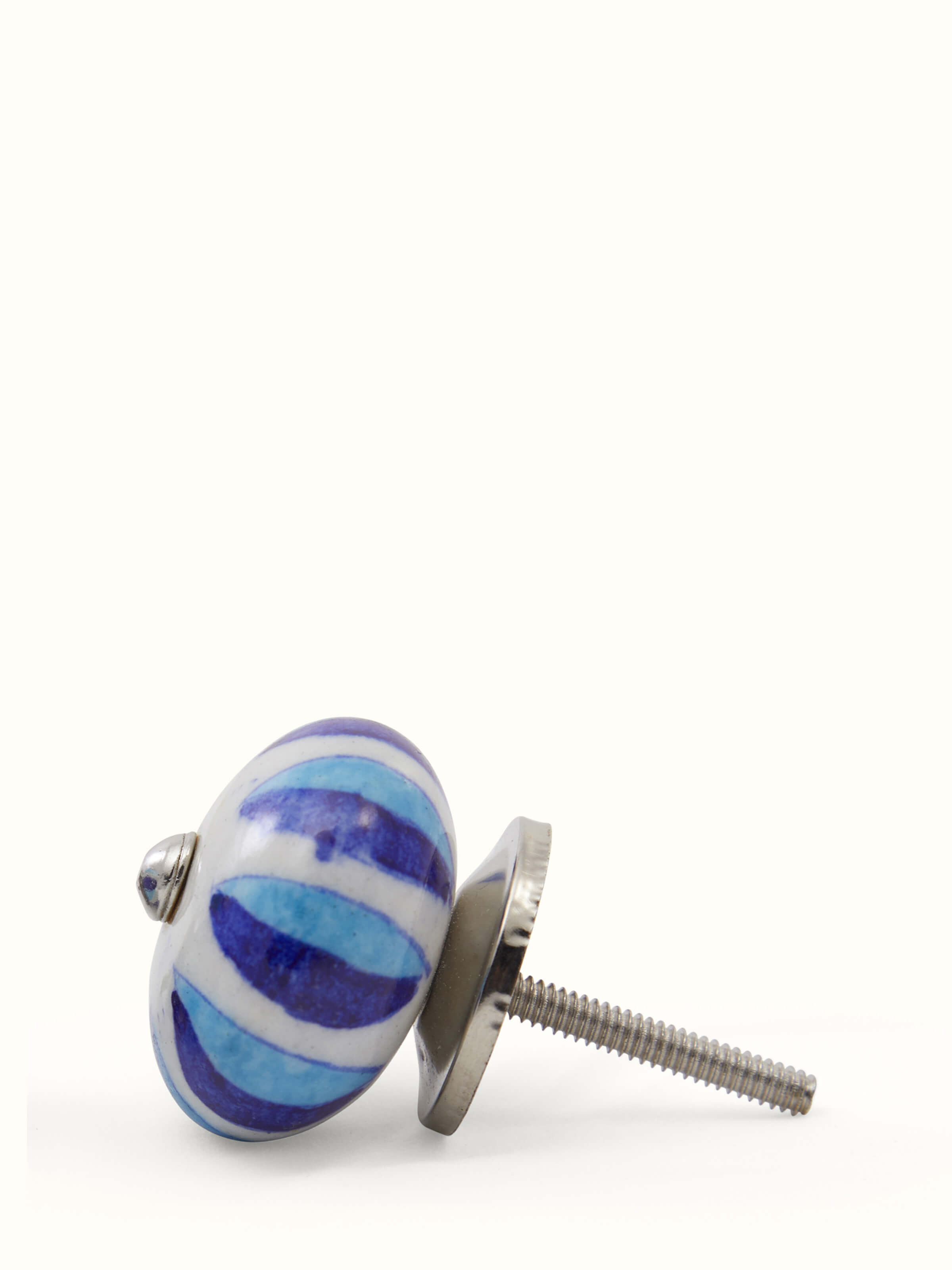 Angled view of Blue Pottery Round Rib Door Knob Set