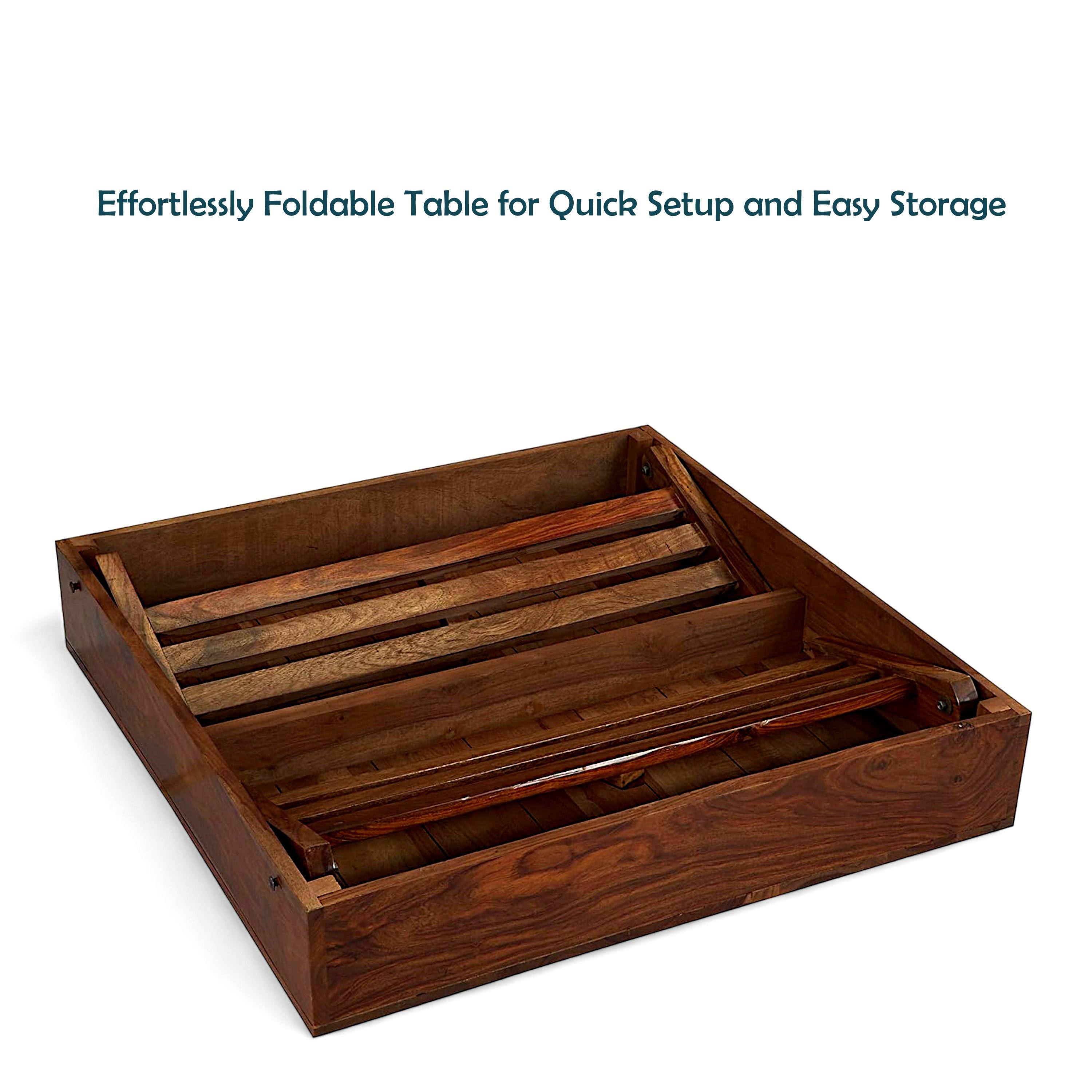 Bradford Sheesham Wood Contemporary Square Foldable Coffee Table In Natural Teak Finish