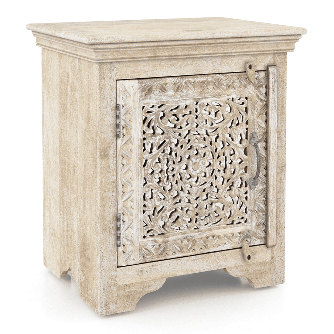 Anokhi Solid Wood Bedside Table In Rustic White Finish