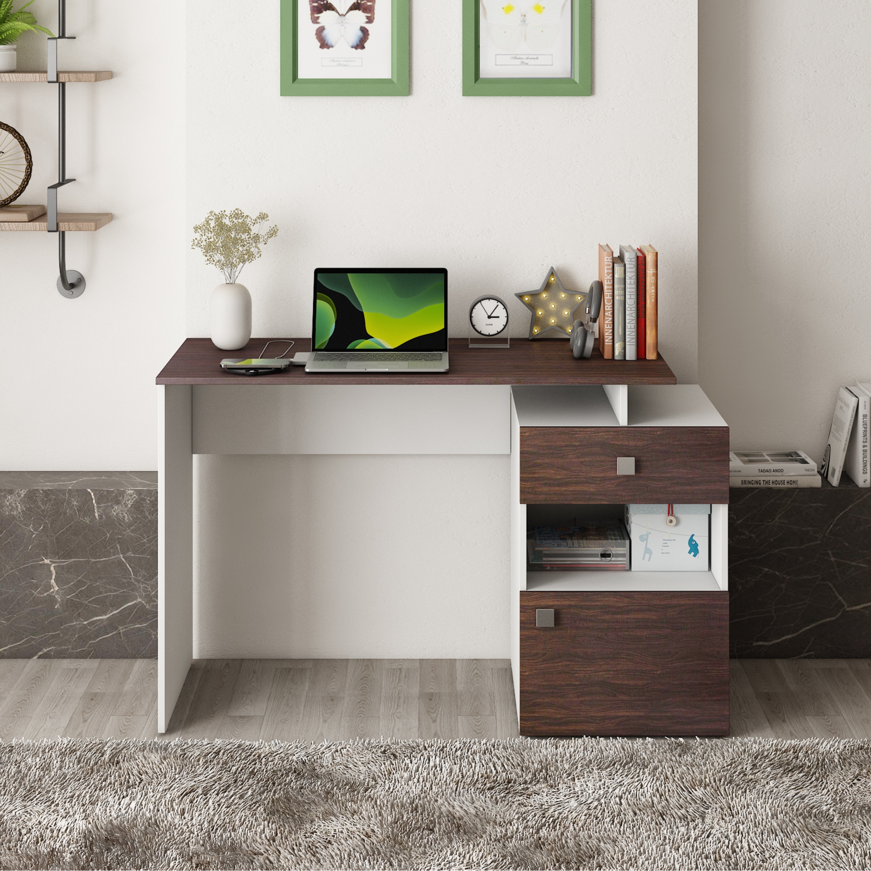 Amigo Study Table Frosty White Choco Walnut