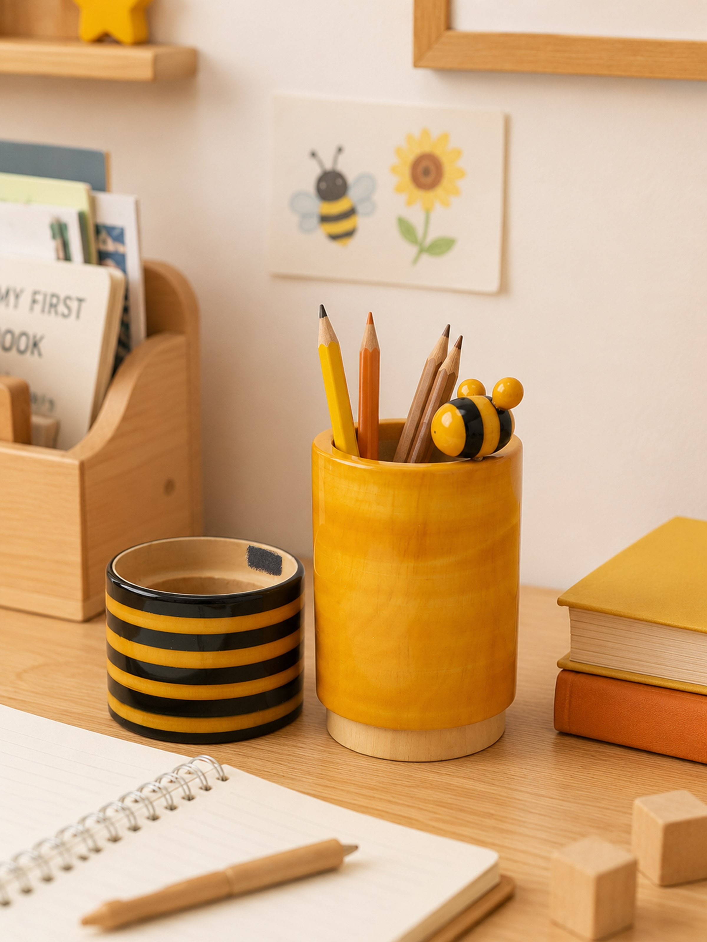 Channapatna Wooden Honey Bee Pencil Holder