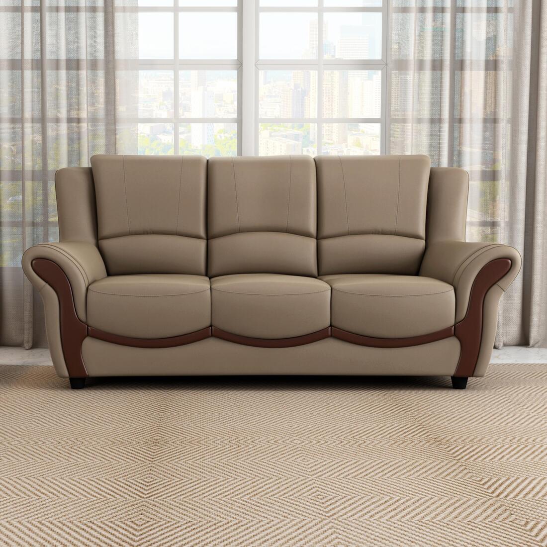Blos 3 Seater Leatherette Sole in Mushroom Brown Colour - Durian