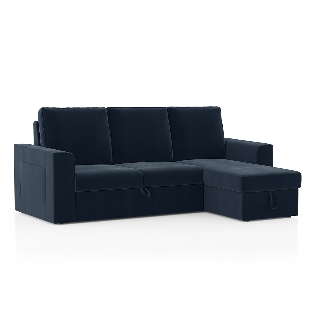 Kowloon Sectional Sofa Cum Bed with Storage in Indigo SeaPort Blue Velvet