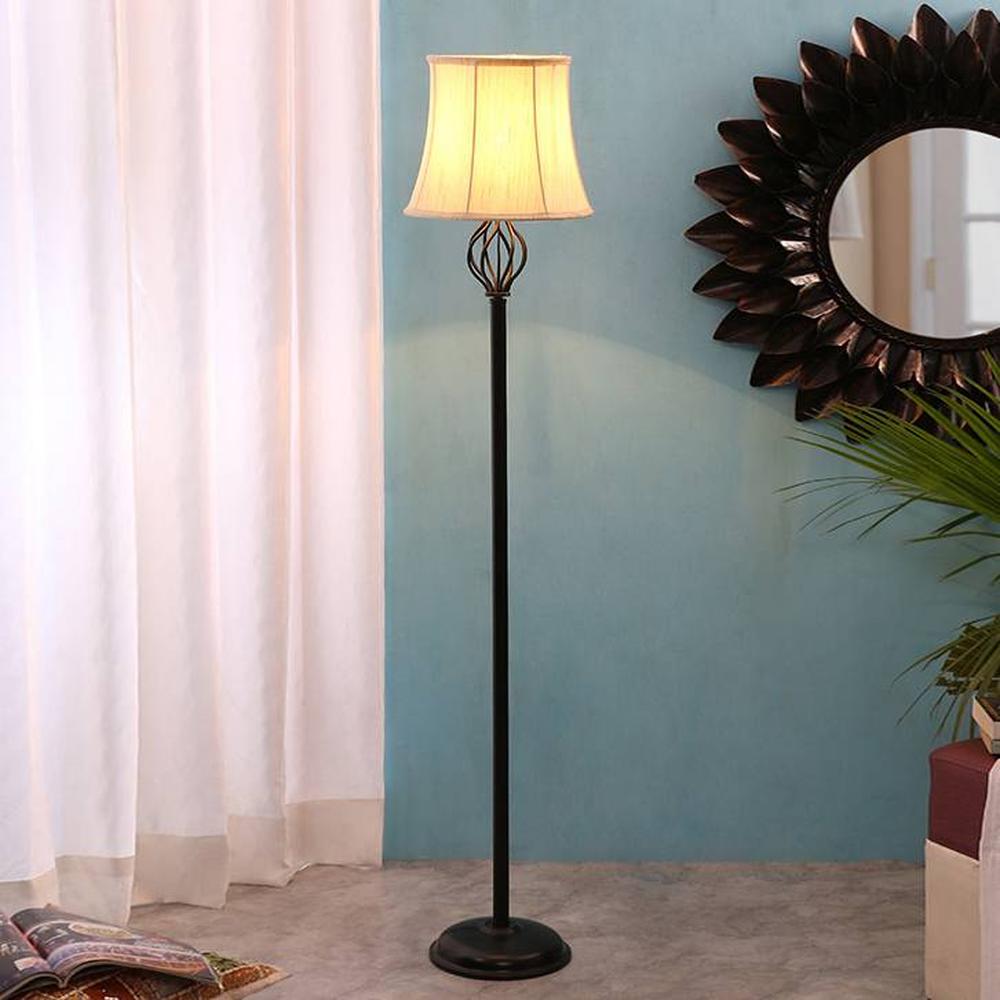 Grace Black Cotton Shade Floor Lamp