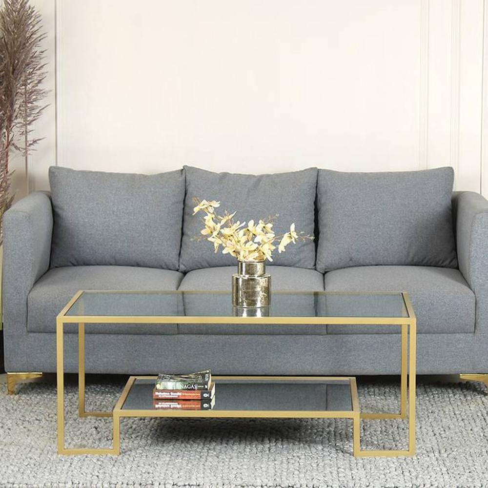 Bridgeview Glass Coffee Table In Gold Finish