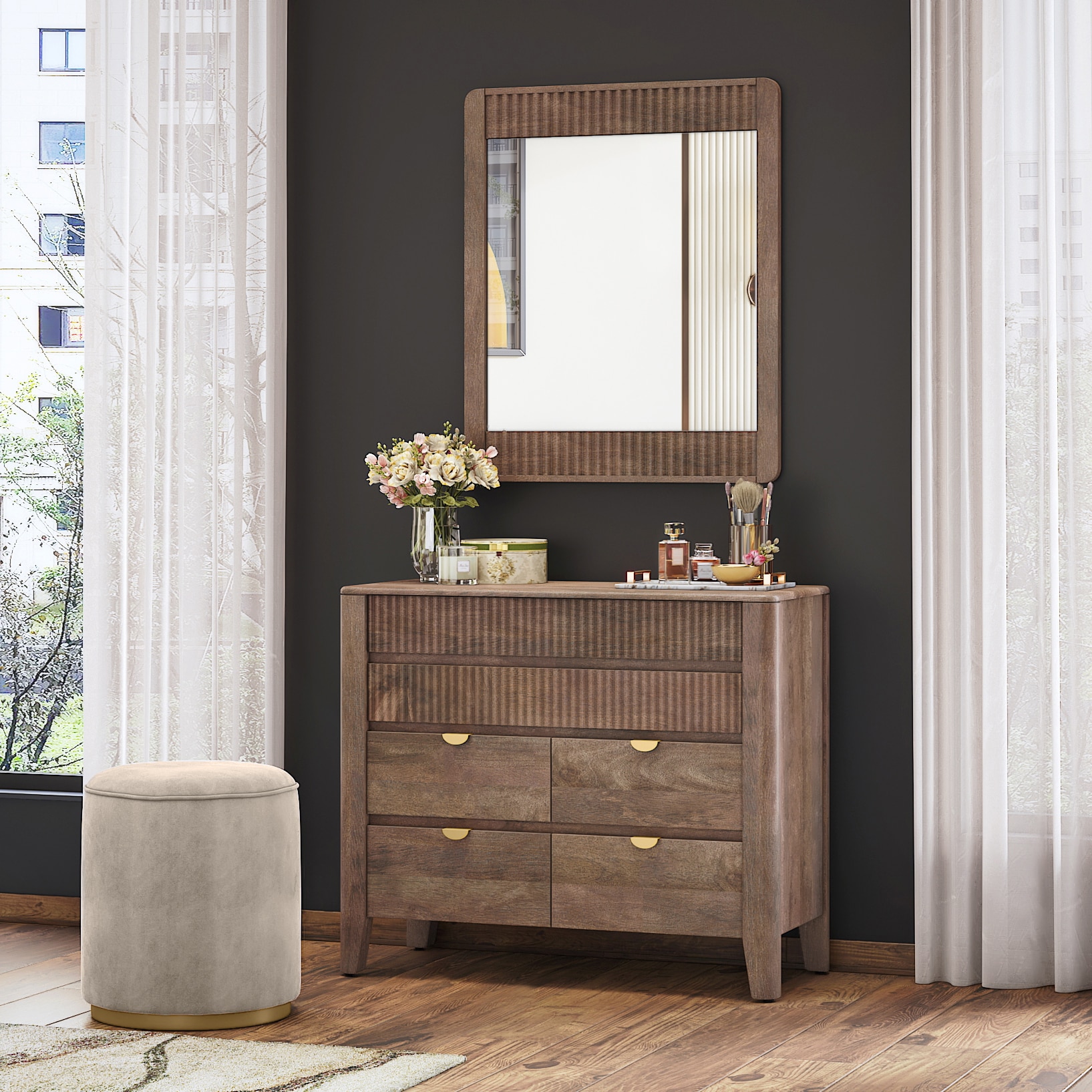 Toledo Solid wood Mirror Frame In Danish Walnut Finish