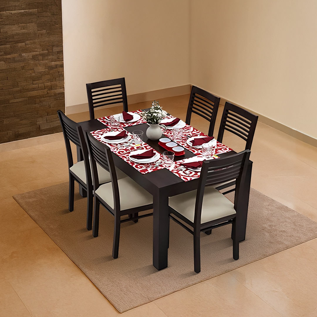 Arabia Zella Solid Wood 6 Seater Dining Table With Set Of 6 Chairs