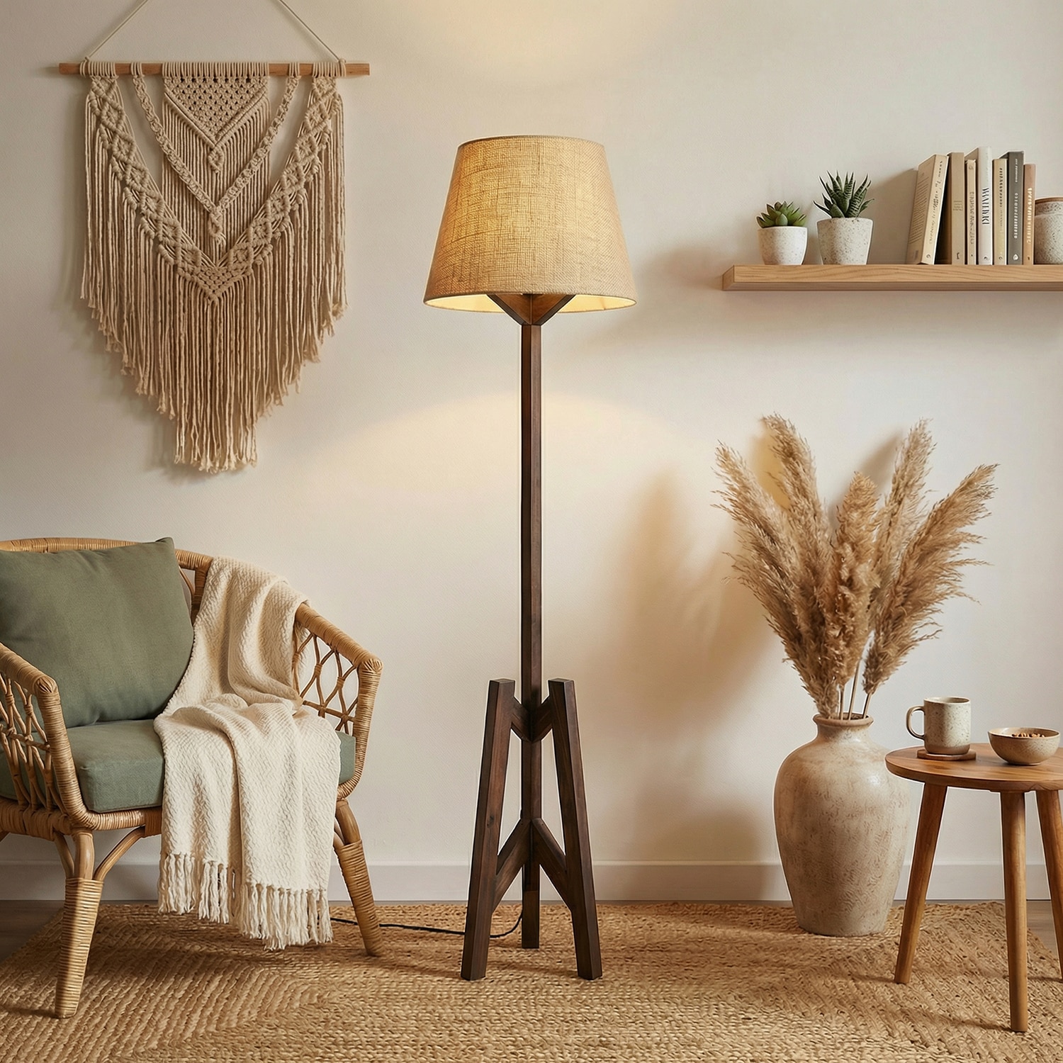 Troika Beige Jute Floor Lamp with Beige Jute Base
