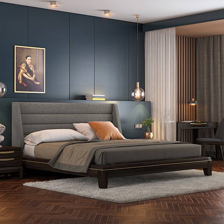 Taarkashi Upholstered Bed Bed Size king american walnut ,Omega  D1 1933, Colour- W000352 - Urban Ladder