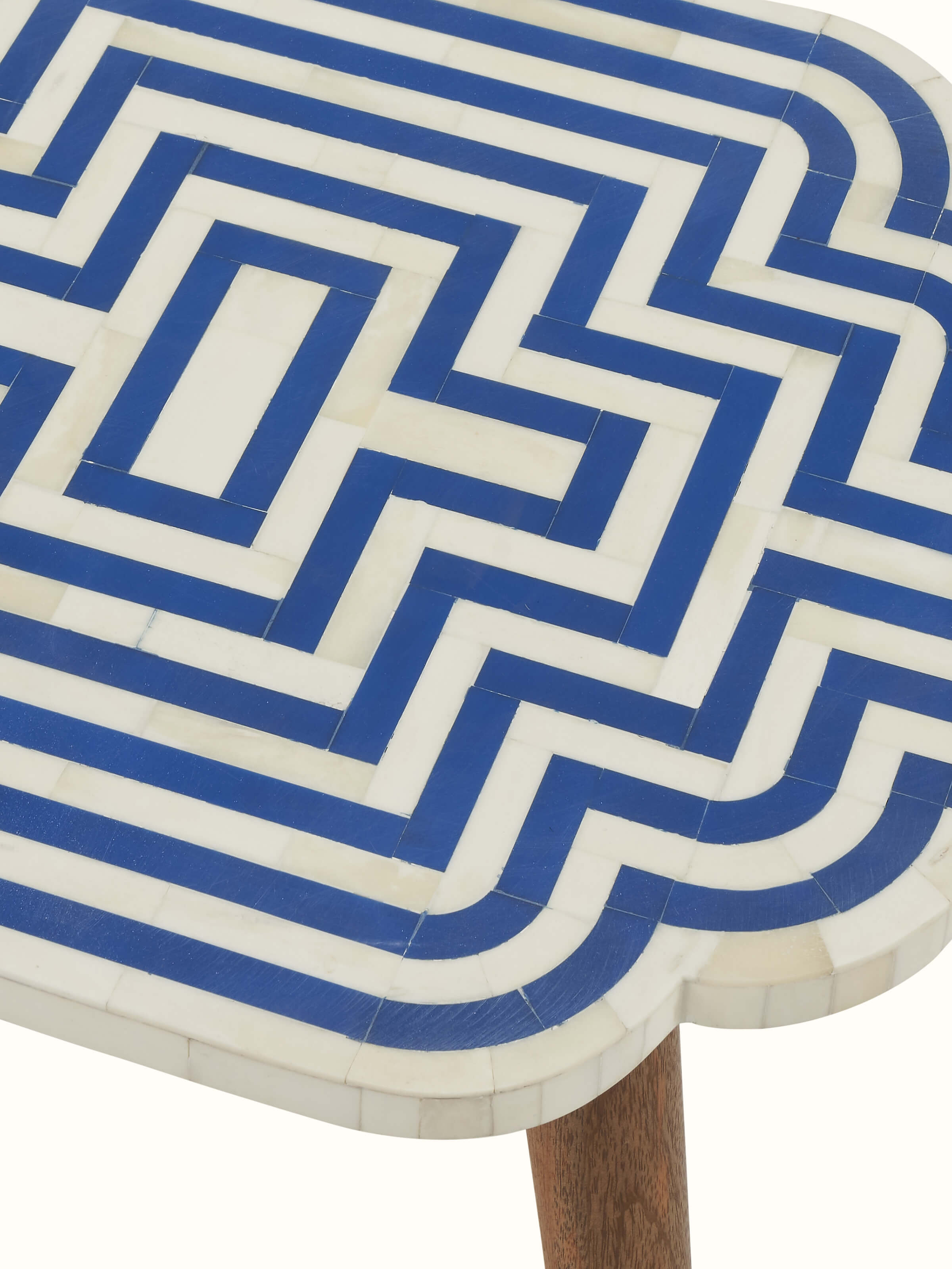 Rear view of Blue Acacia Wood Bone Inlay Nesting Tables (2 Pcs) focusing on the unique inlay design and woodwork.