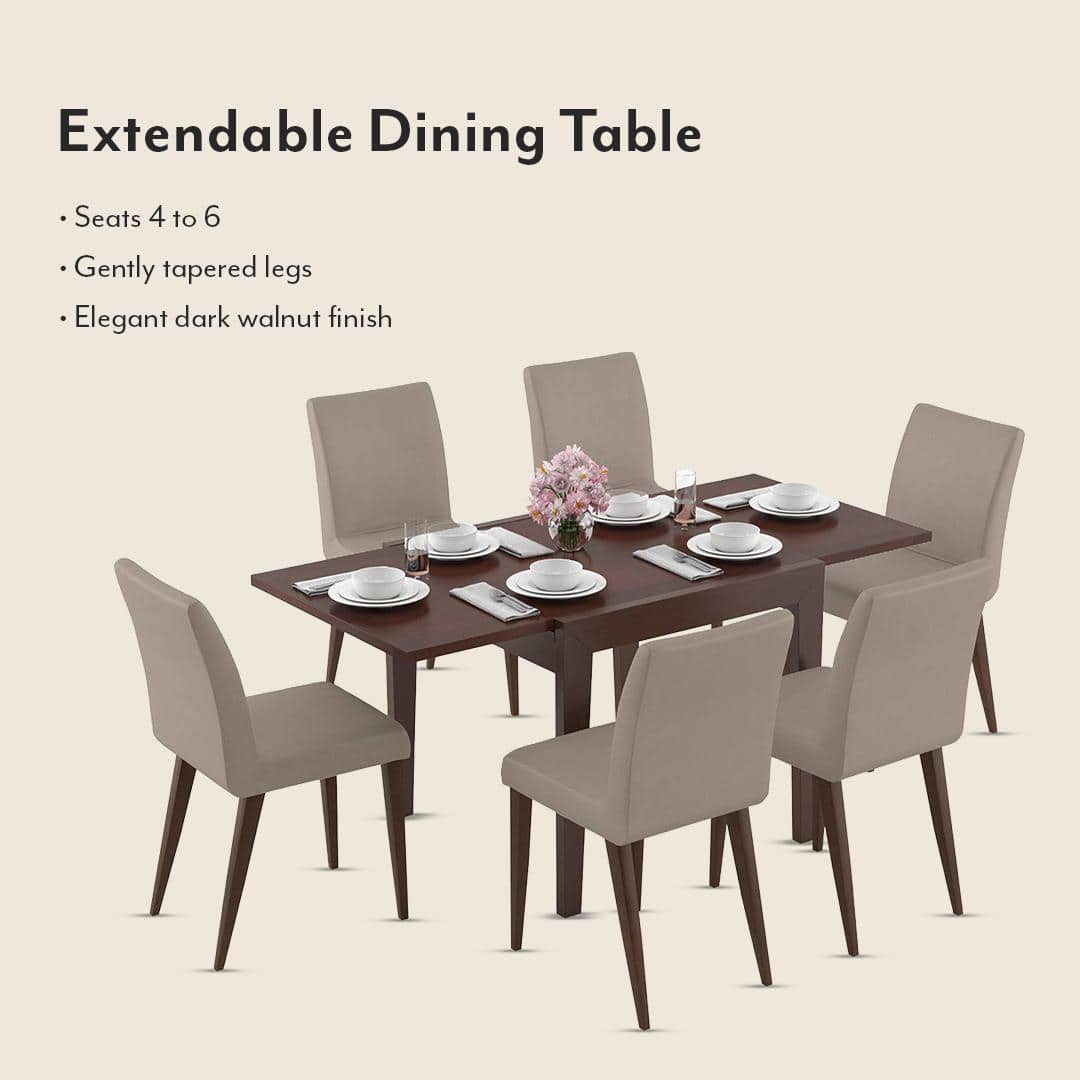 Murphy 4-To-6 Extendable - Persica 6 Seater Dining Table Set (Colour- Beige, Finish- Dark Walnut)