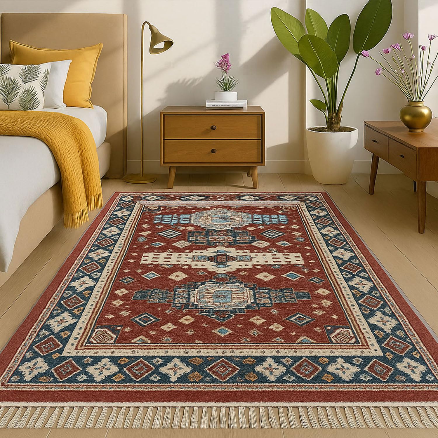 Luxe Home Polyester Killim Design Carpets with Tassel Latex Backing (4x6ft Multi)