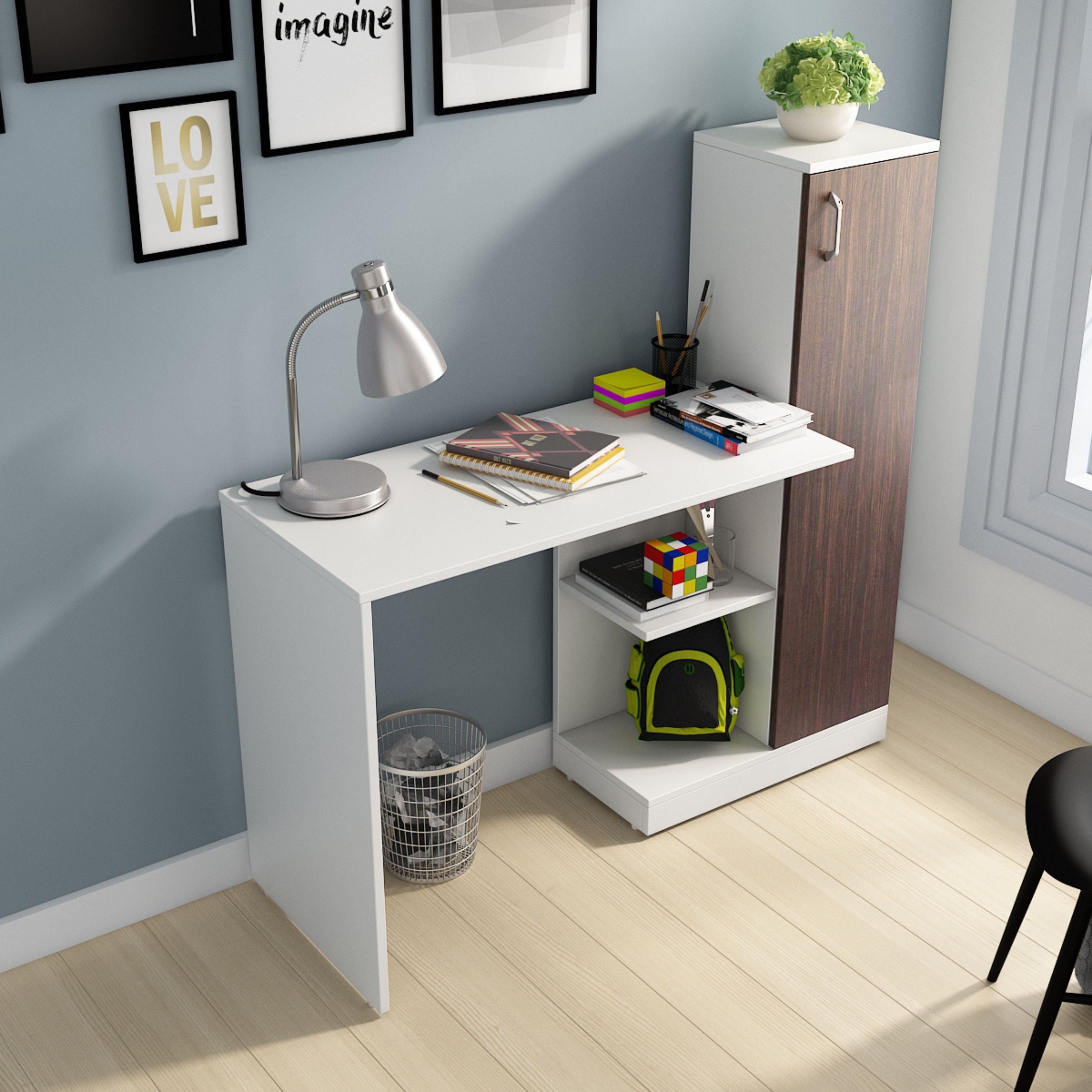 Troy Study Table Frosty White Choco Walnut - A Globia Creations