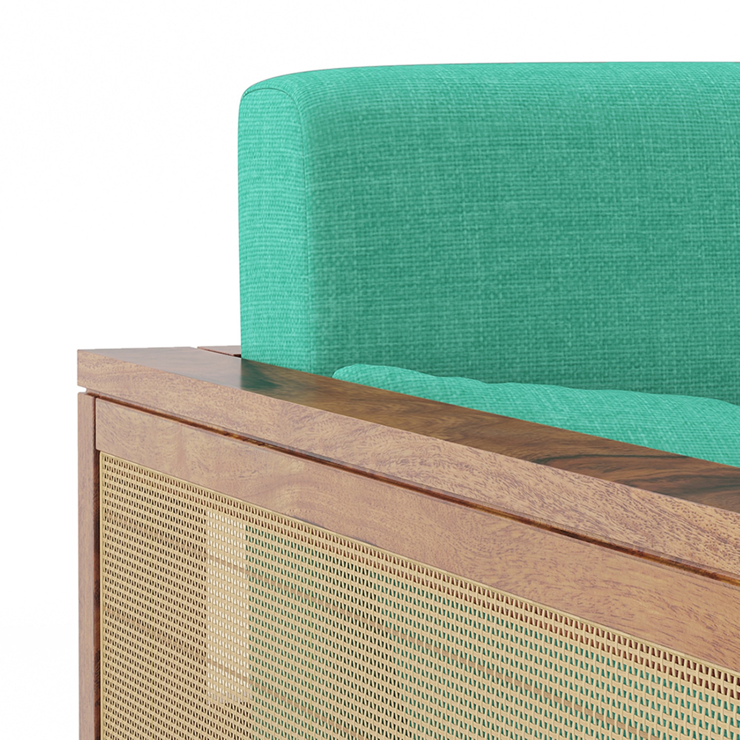 Korai Plus Two seater sofa -Finish -Teak,Fabric - Lagoon Green Futon