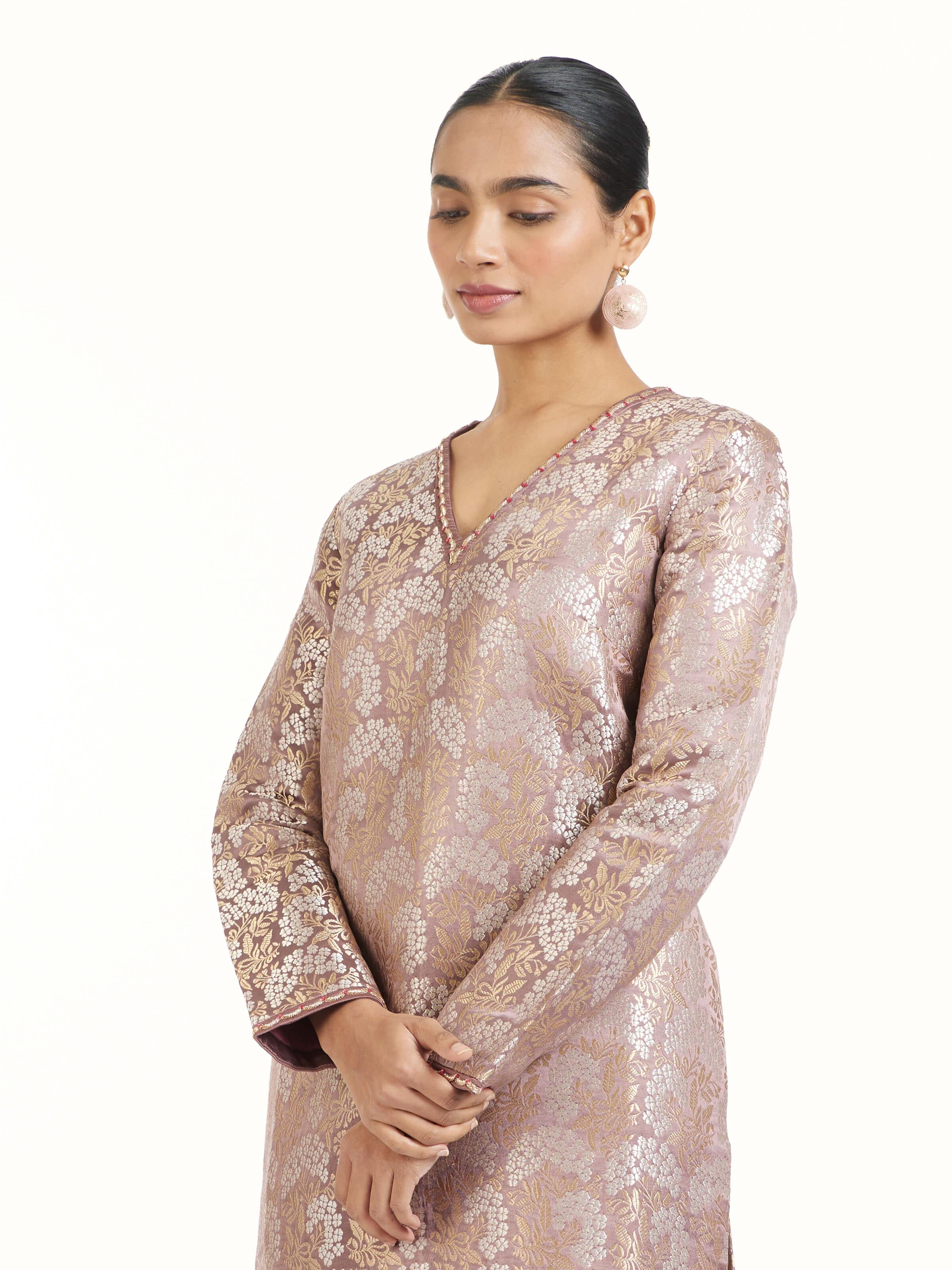 Brown Silk Banarasi Kurta Set