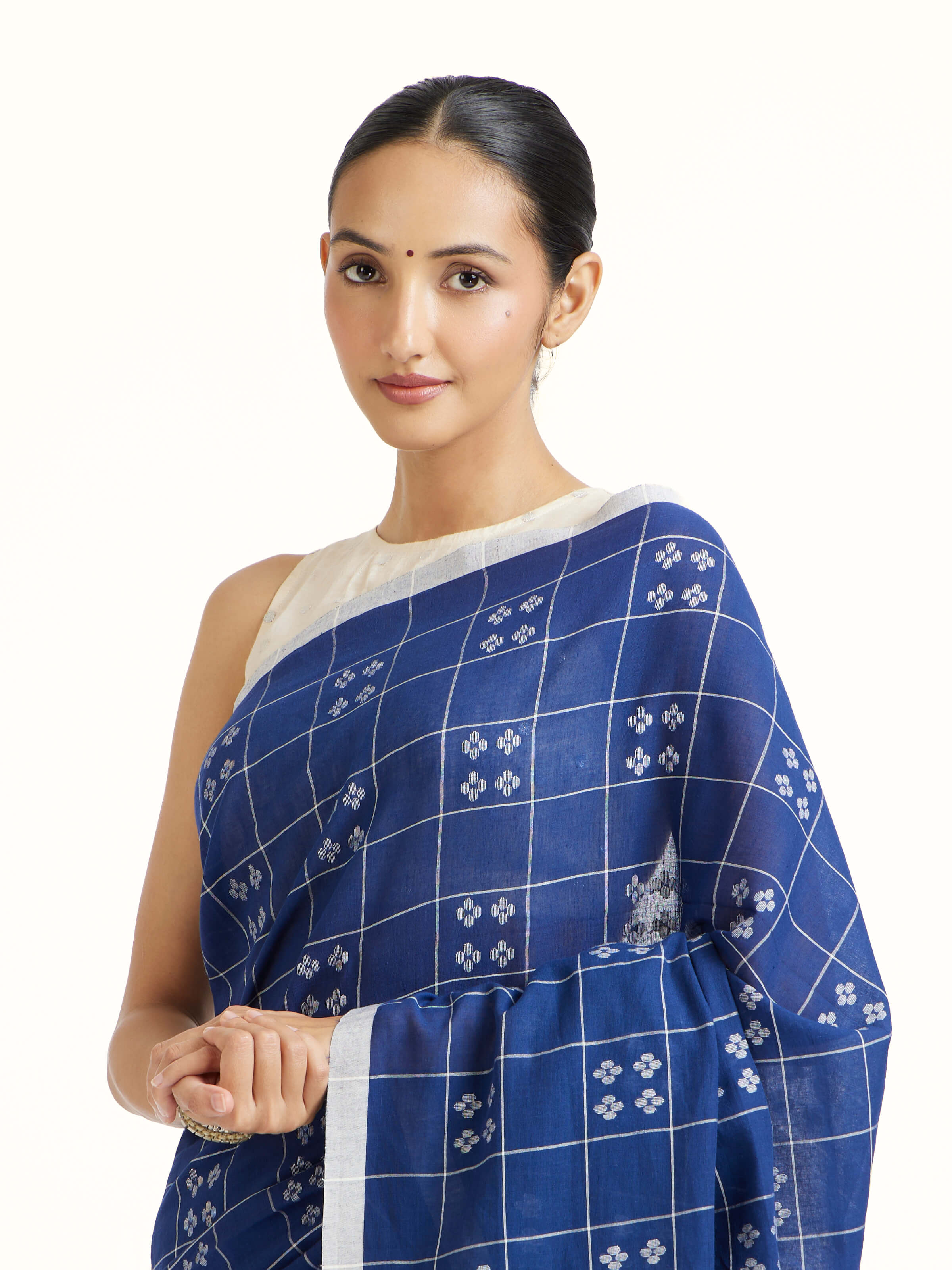 Blue Muslin Jamdani Saree