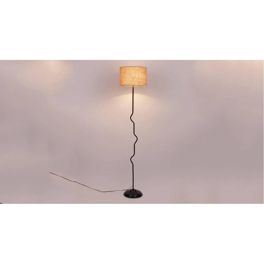 Cairo Beige Natural Fiber Floor Lamp with Black Iron Base