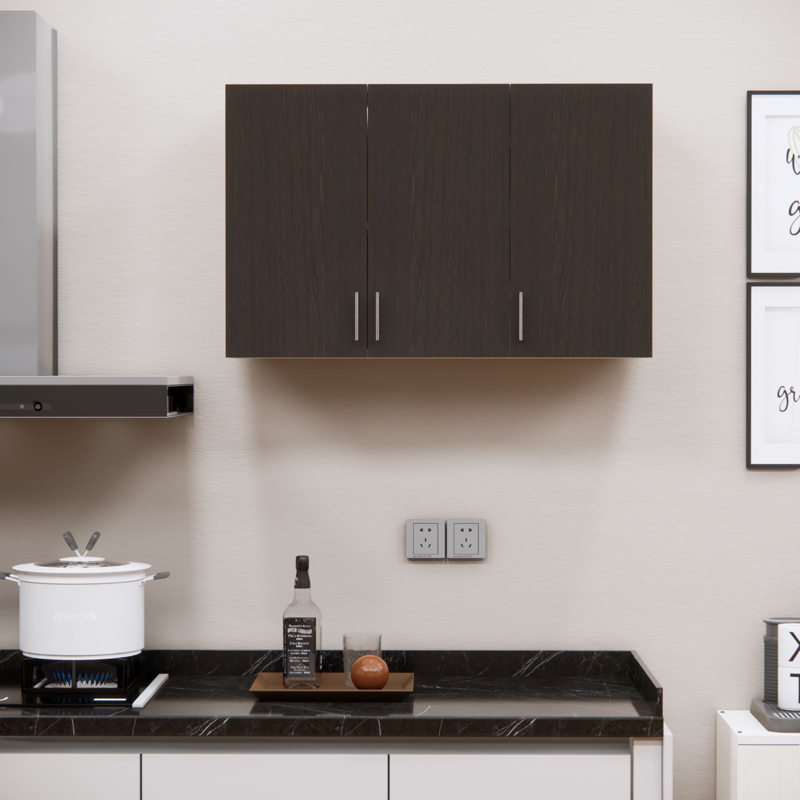 3 Doors Modular Wall Mounted Kitchen Cabinet With Adjustable Shelf In Highland Pine Finish - Speciality Panels