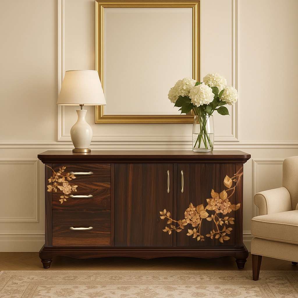 Lifestyle view of Mysore Rosewood Inlay Sideboard (3-Drawers)