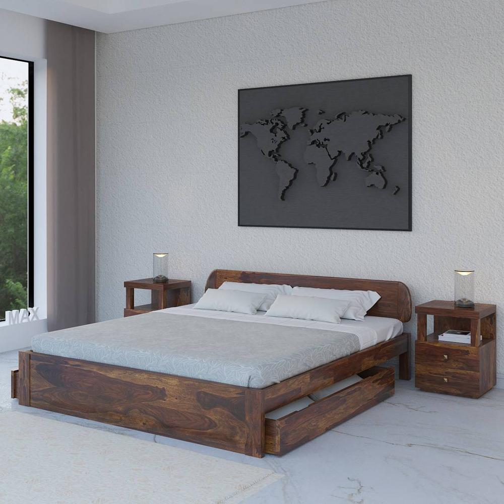 Sleigh Solid Wood King Size Storage Bed