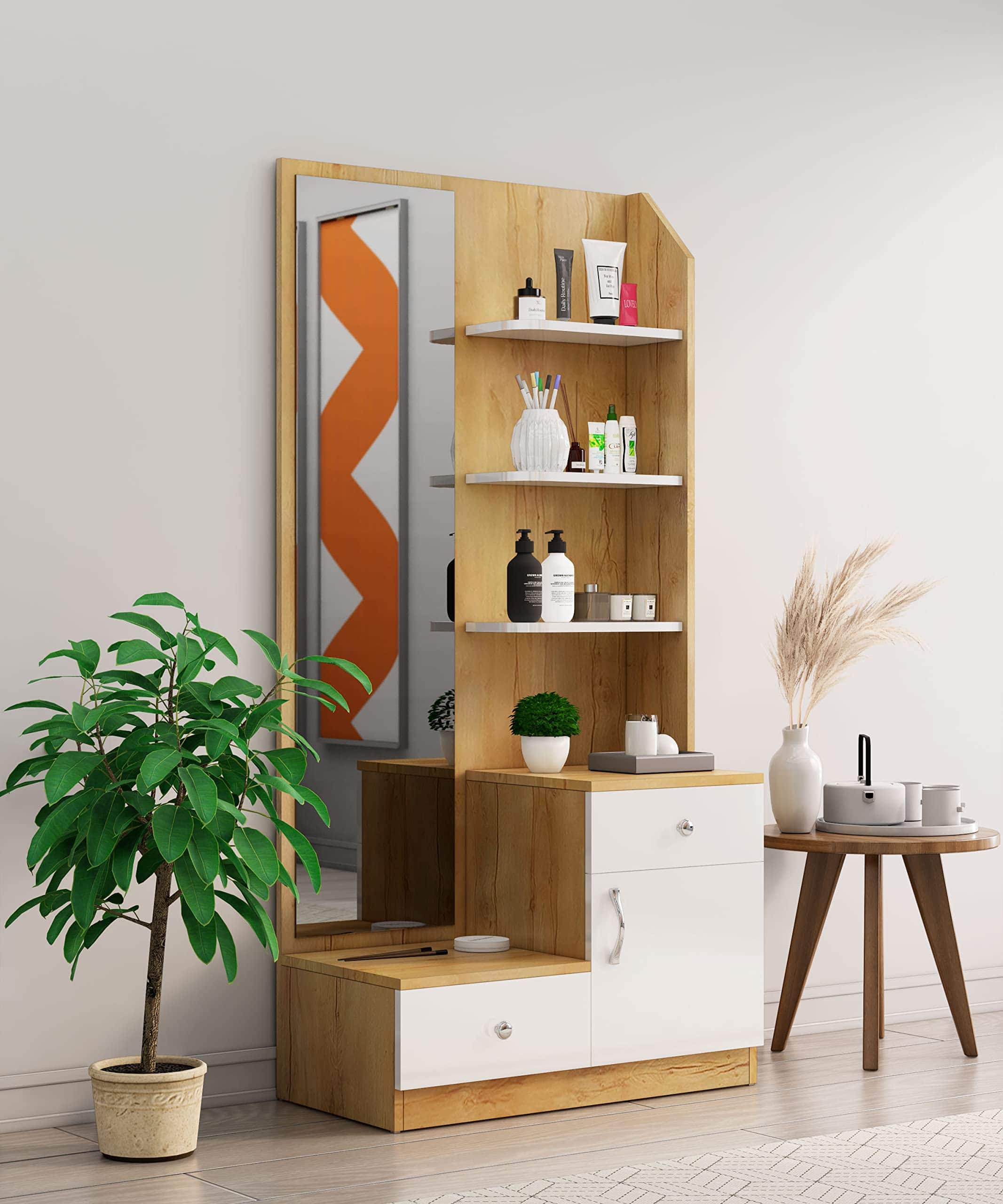 Hexa Red Wooden Dressing Table in Giant Wood and Frosty White Colour - HexaRed