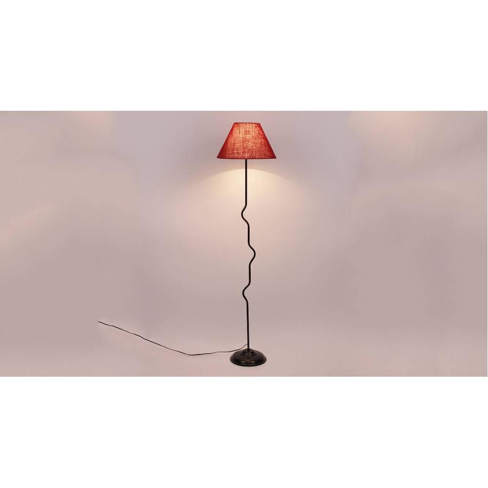 Bruno Blue Natural Fiber Floor Lamp with Black Iron Base