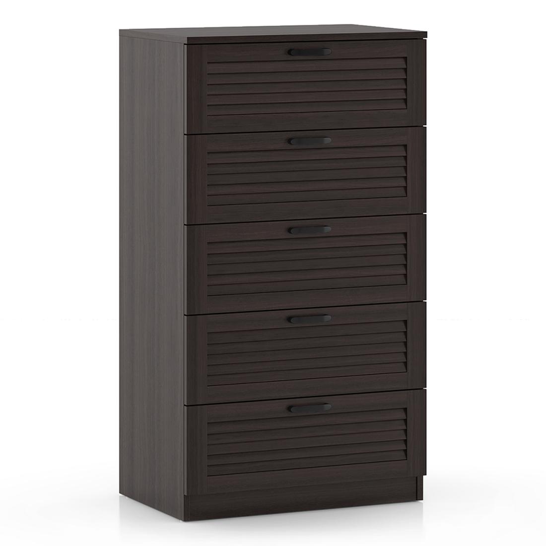 Bennis Engineered Wood Chest of 5 Drawers in Dark Walnut Finish