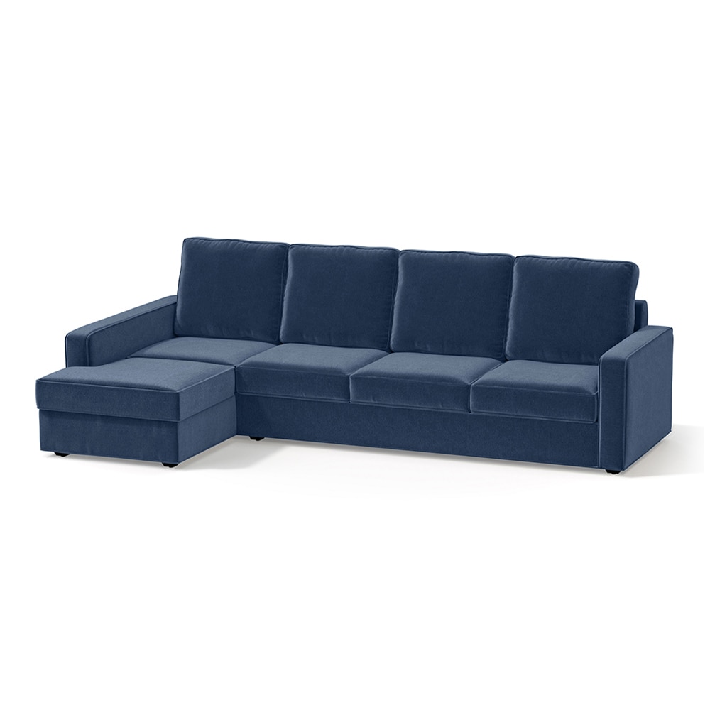 Apollo Sofa (Colour : Lapis Blue, Cushion : Hard, Back Type : High Back, Seating Capacity : Left Aligned 3 Seater + Left Aligned Chaise + Ottoman)