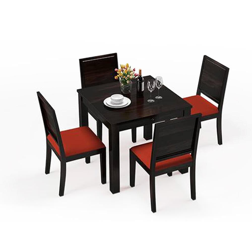 Arabia - Oribi 4 Seater Storage Dining Table Set (Colour- Burnt Orange , Finish- Mahogany)