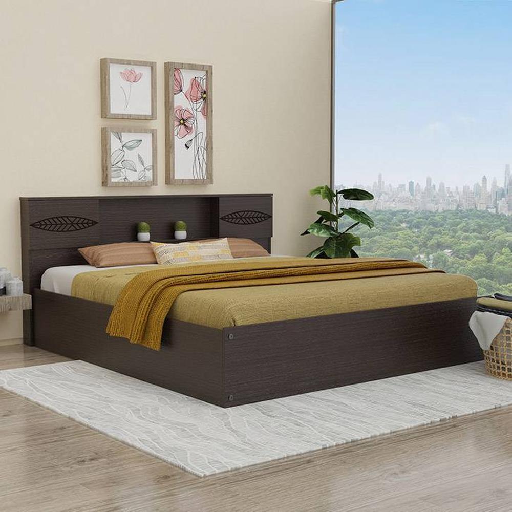 Aegiale Solid Wood King Size Drawer Storage Bed In Melamine Finish