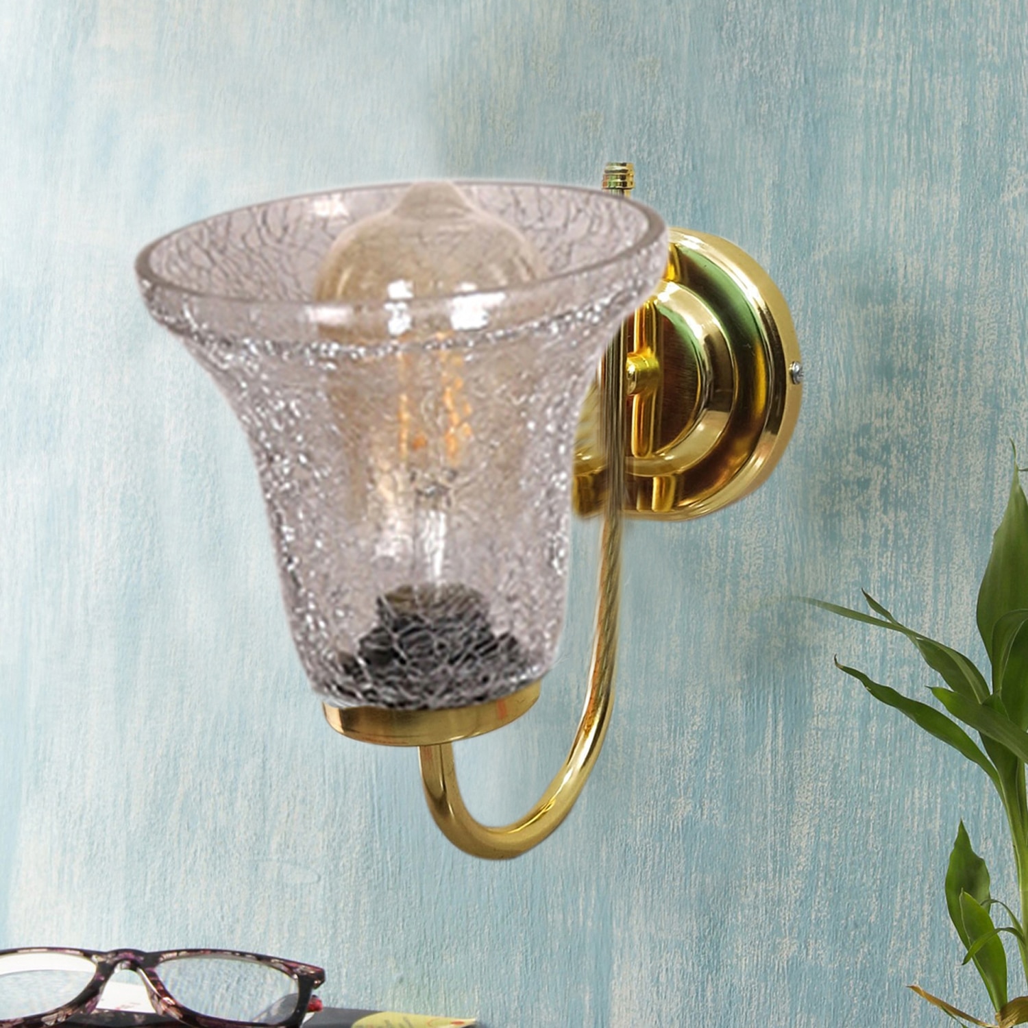 Devansh Metal Electric Wall Light in Gold Colour with Transparent Shade Count of 1 Light - Devansh