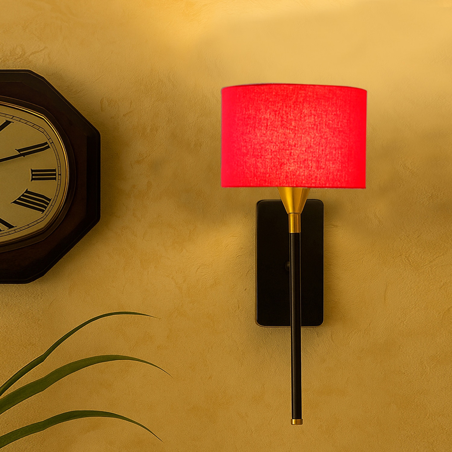 Devansh Metal Electric Wall Light in Black Colour with Red Shade Count of 1 Light - Devansh