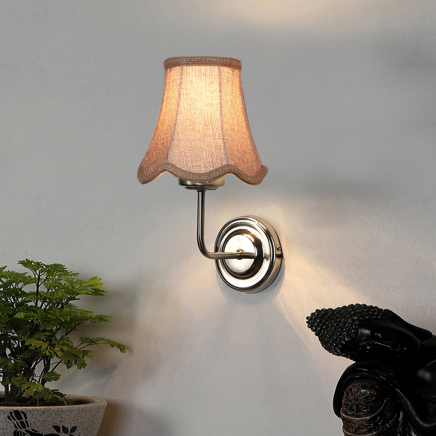 Devansh Steel Wall Mounted Lamp With Beige Jute Shade