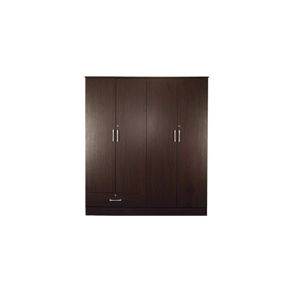 Housen Engineered Wood 4 Door Wardrobe in Walnut Finish