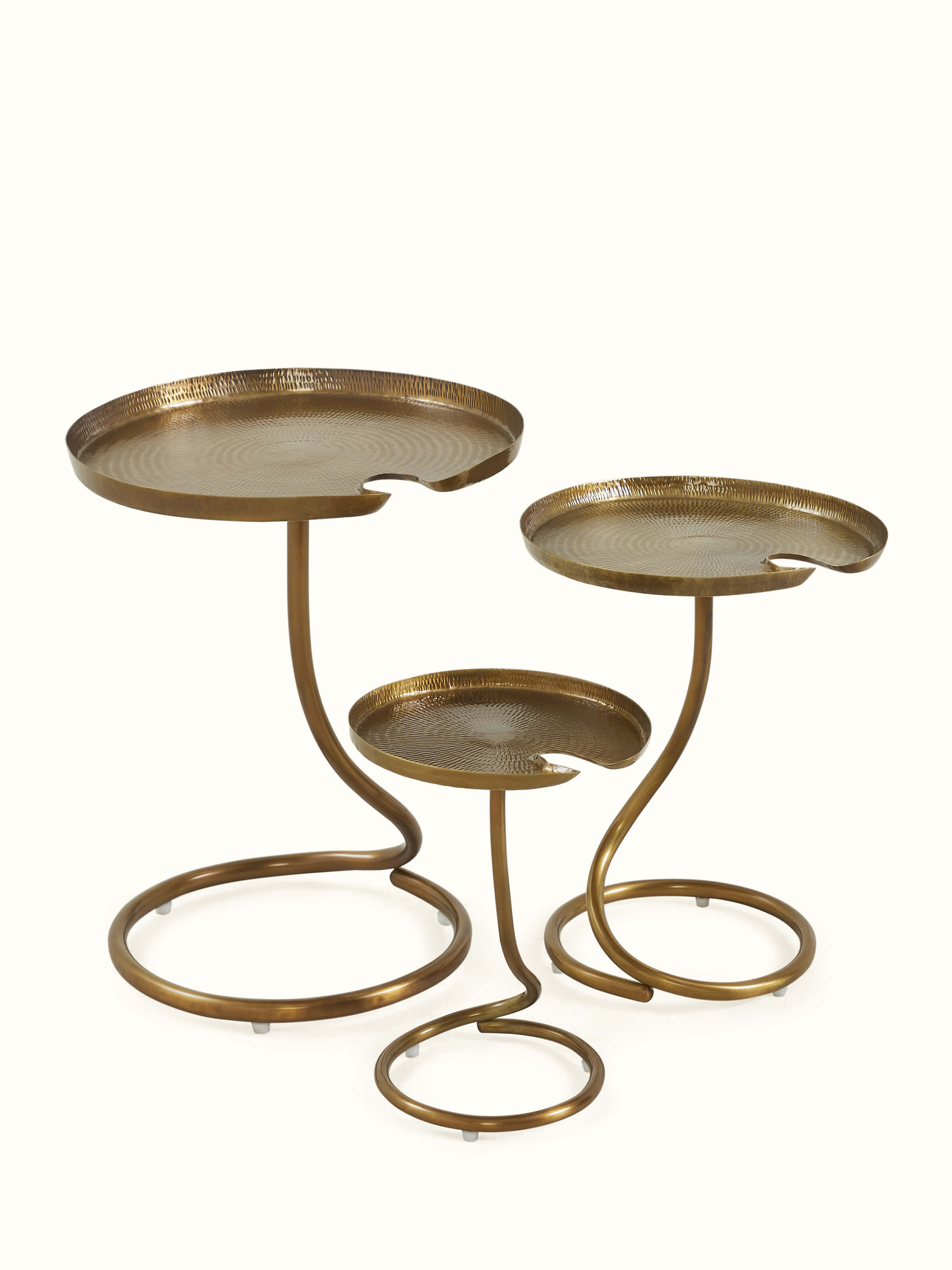 Front view of Antique Brass Thathera Nesting Table