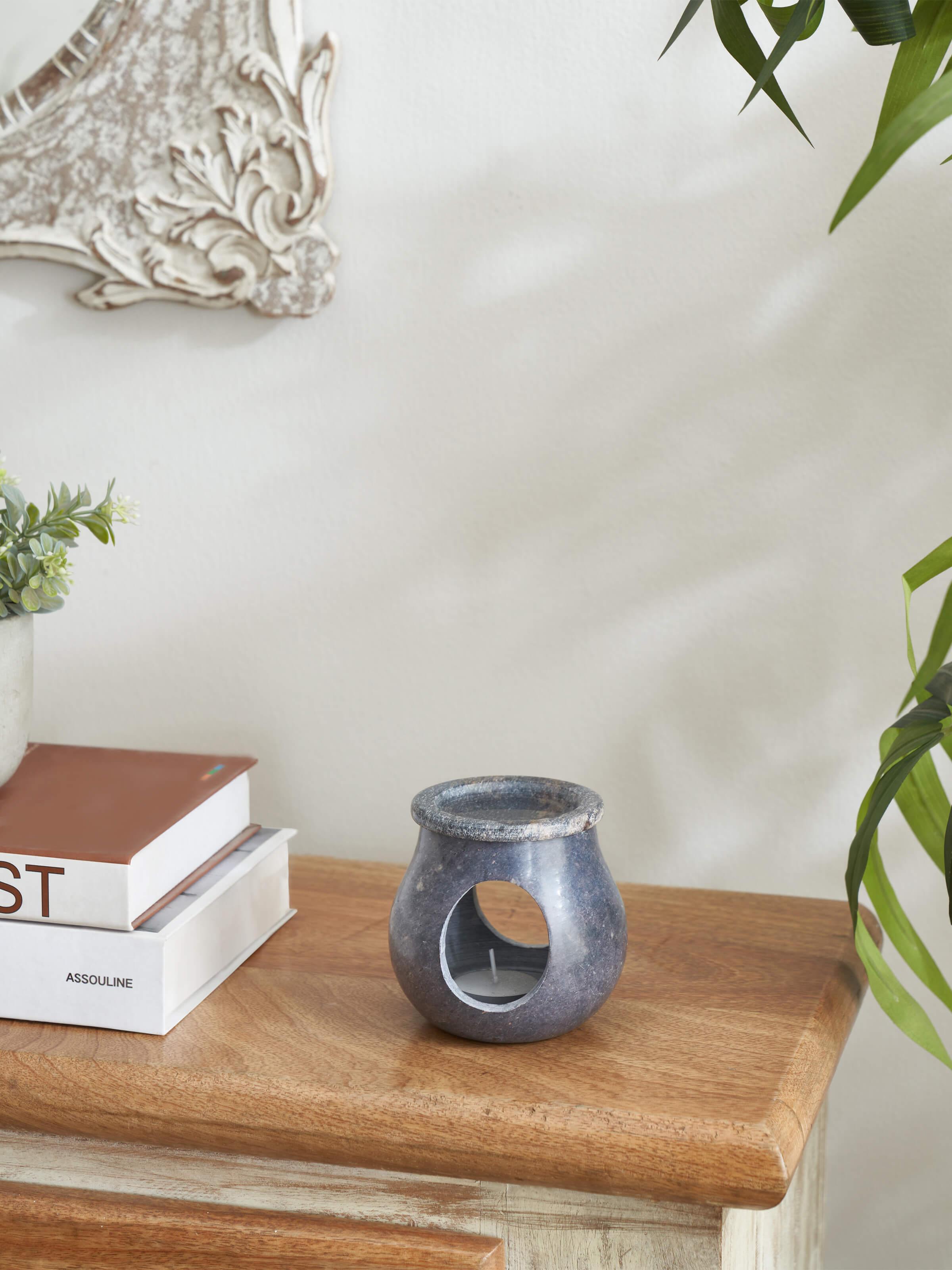 Front view of Natural Carved Stone Diffuser with natural stone texture and simple yet elegant design.