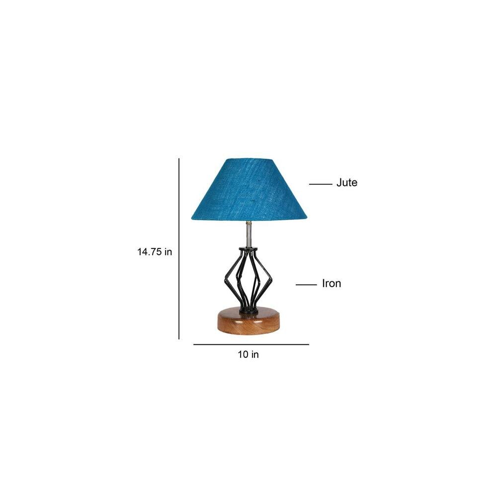 Esmeralda Turquoise Jute Table lamp with Wood & Iron Base