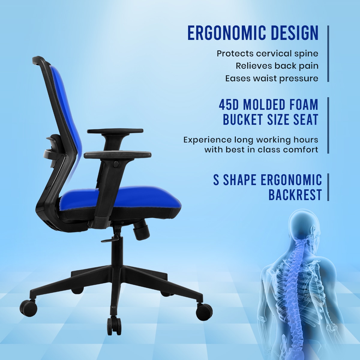 Veritas Mid Back Mesh Office Chair in Black Colour